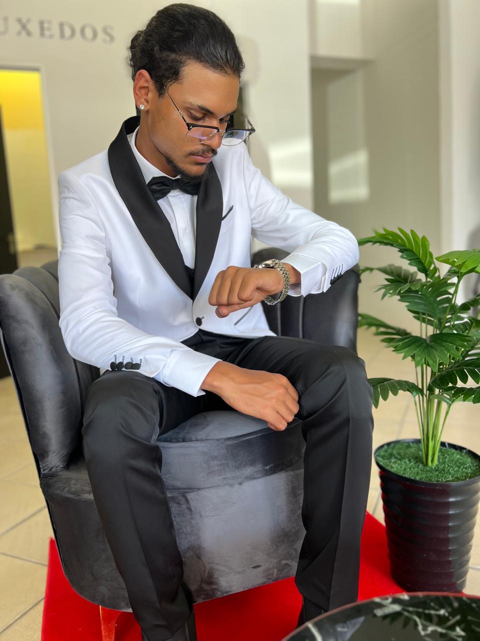 Couple on wedding day in formalwear